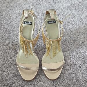 Gold Women's Sandals with Fringe Detail